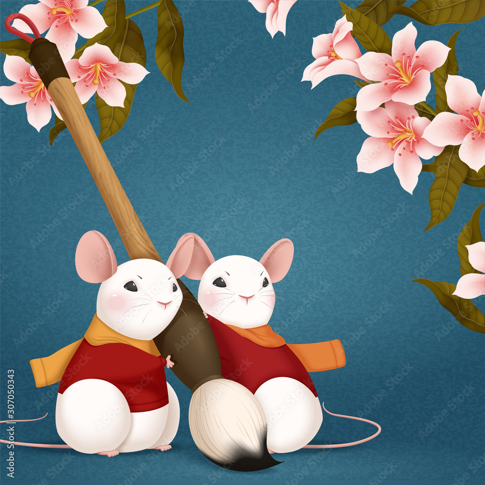 Cute mouse holding paint brush
