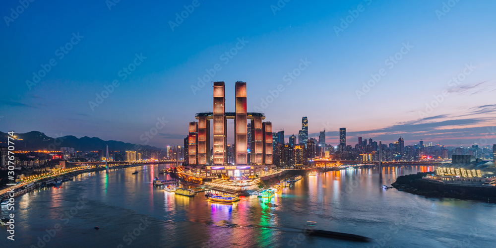 中国重庆朝天门码头高角度夜景