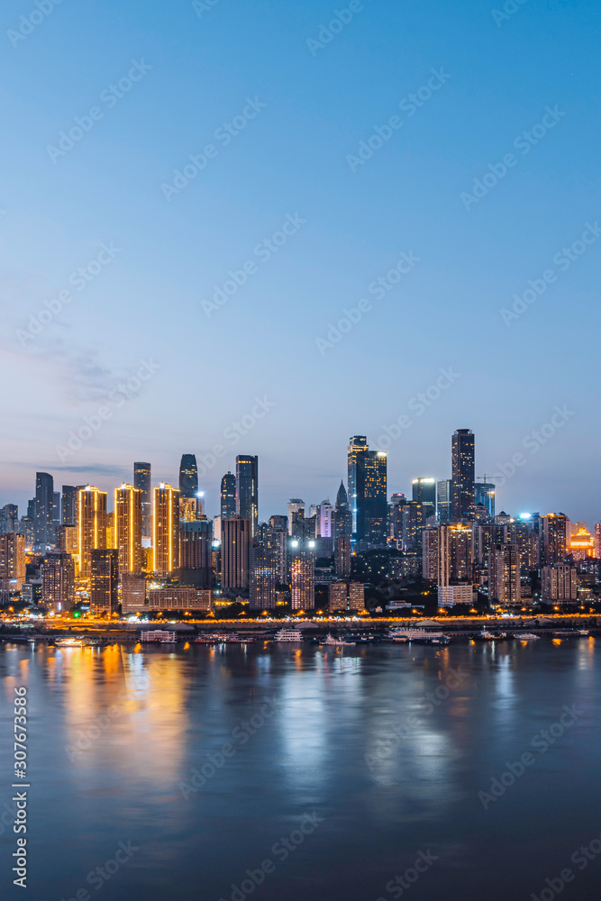 中国重庆长江沿岸高层建筑夜景
