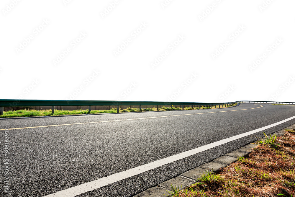 空旷的柏油路公路地面和白色背景。