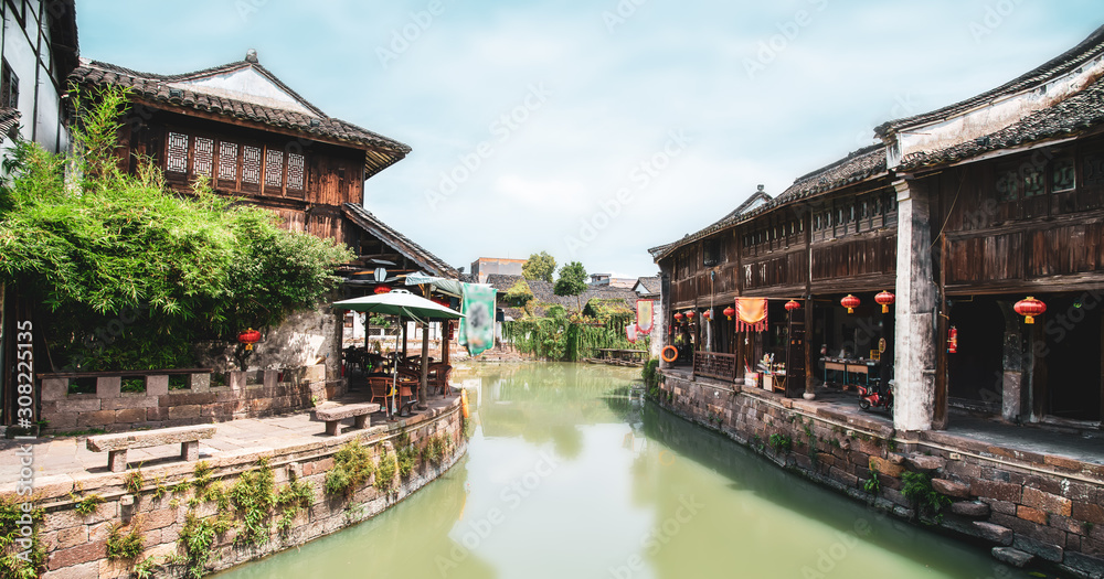 Rivers and ancient houses in ancient towns of Zhejiang Province..