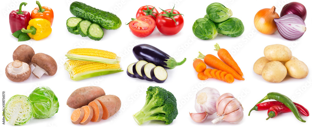 Collection of fresh vegeables on white background