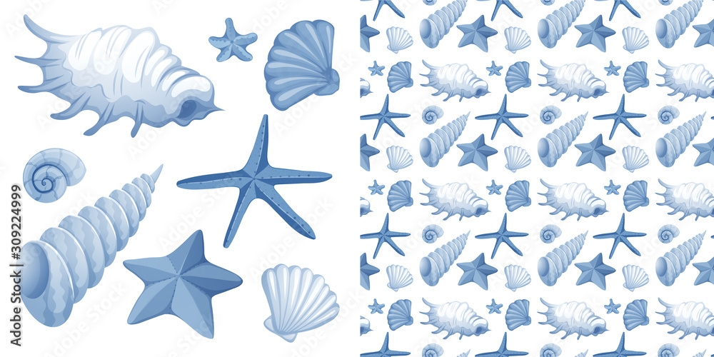 Seamless background design with seashells