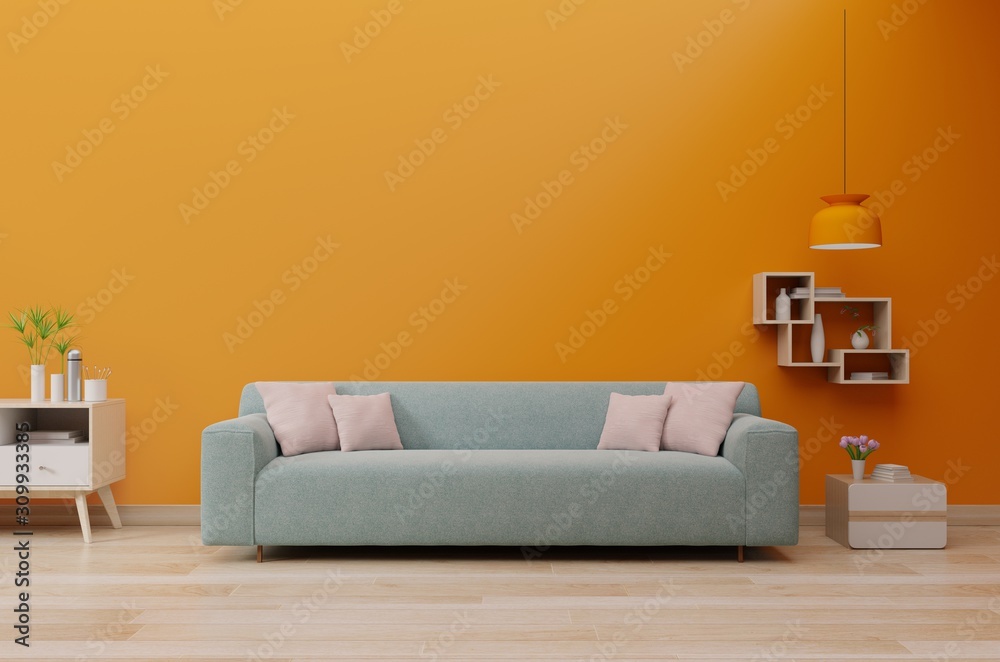 墙壁郁郁葱葱的熔岩与沙发客厅。