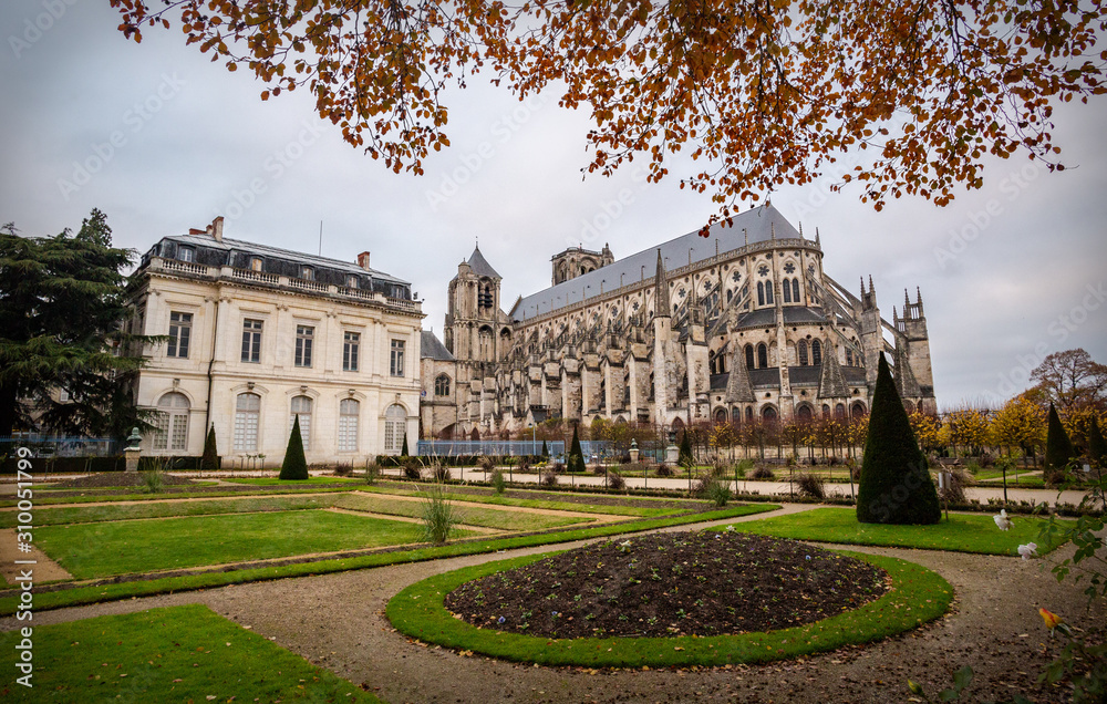Gardens and Bourges Cathedral  in autumn