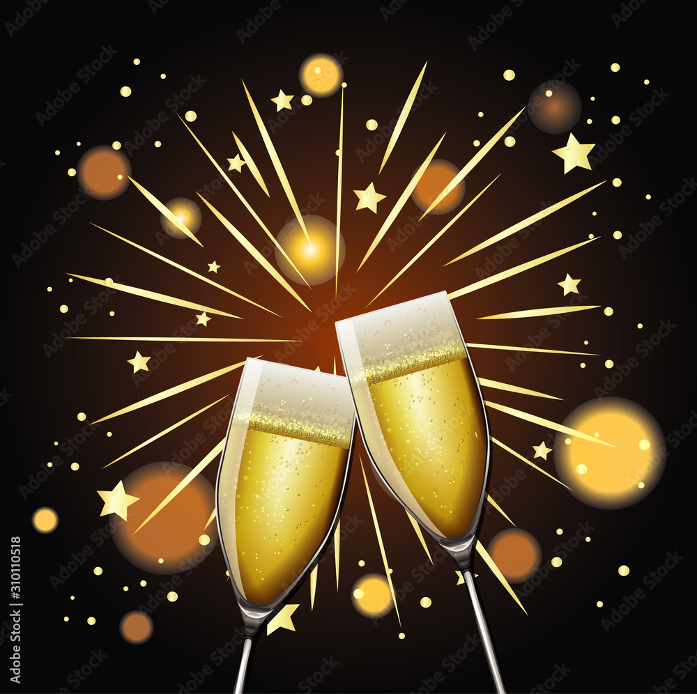 Poster design for New Year with two glasses of champagne