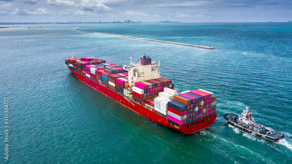 集装箱船运输商业物流货物进出口集装箱，鸟瞰图续