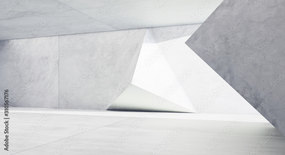 抽象的未来主义几何图案混凝土设计室内。3D渲染。