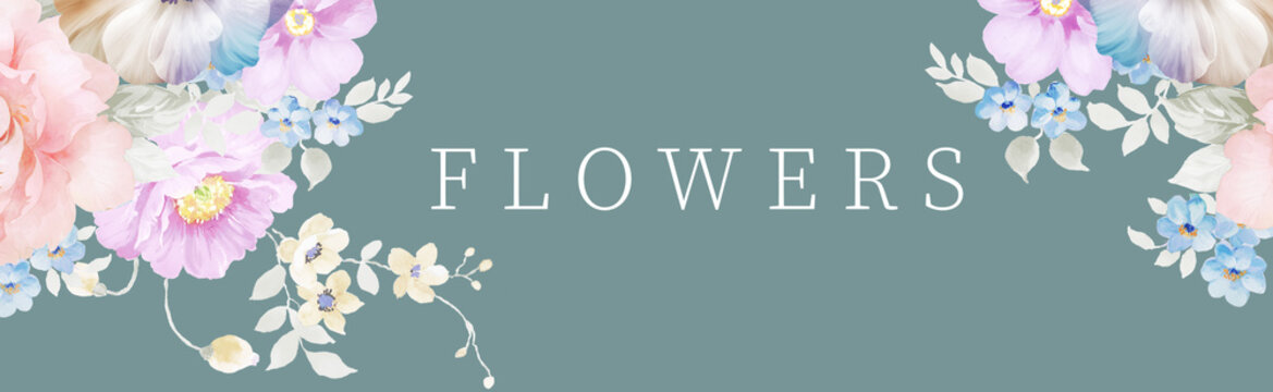 Combination of watercolor flower elements