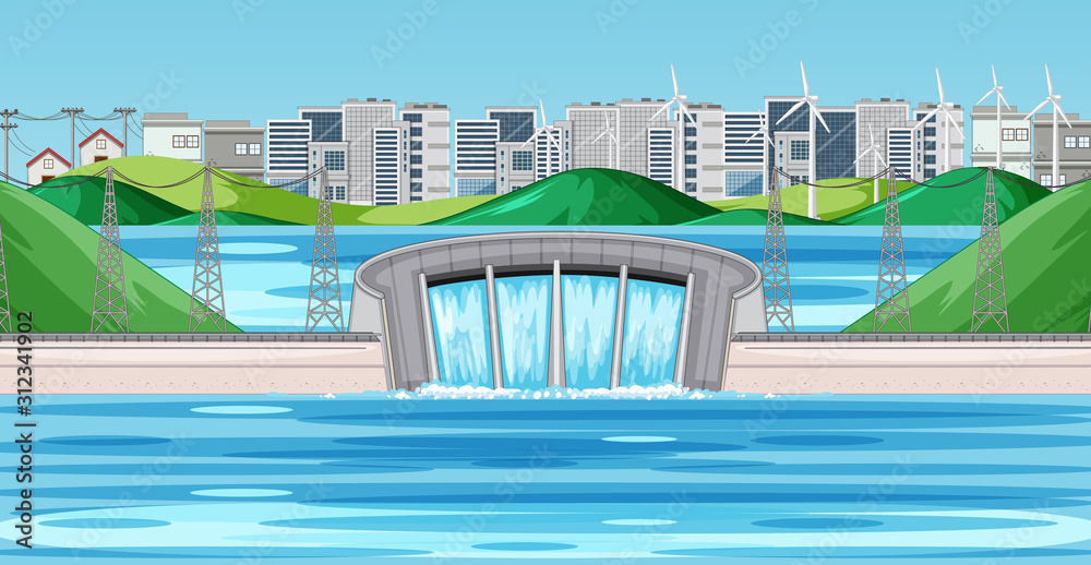 城市中有水坝的场景