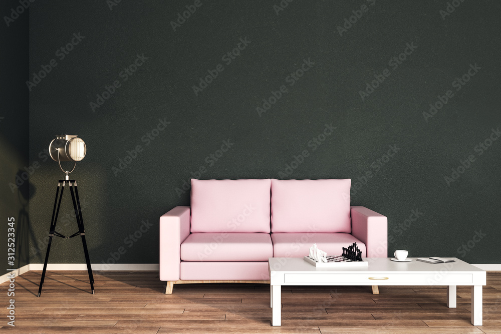 带真皮粉色沙发的现代客厅内部
