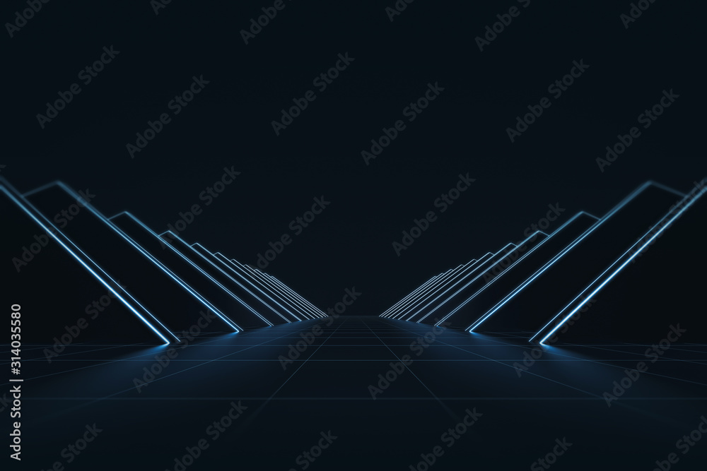 Abstract futuristic with glowing neon light and grid line pattern background. Technology style or ge