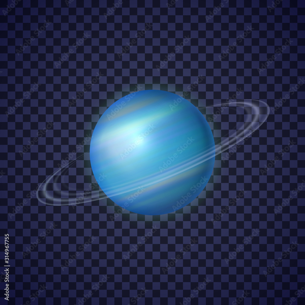 透明背景上有光环的天王星。太阳系第七颗冰巨星。银河系