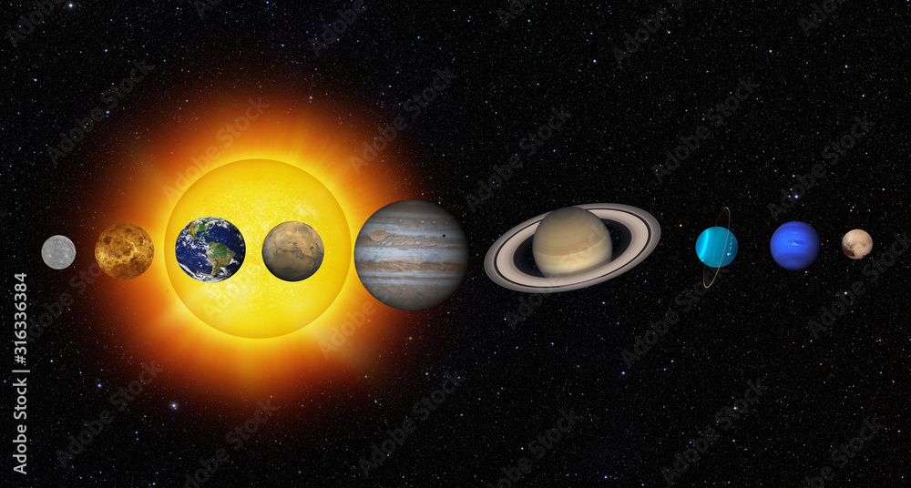 美国国家航空航天局提供的这张照片的太阳系元素