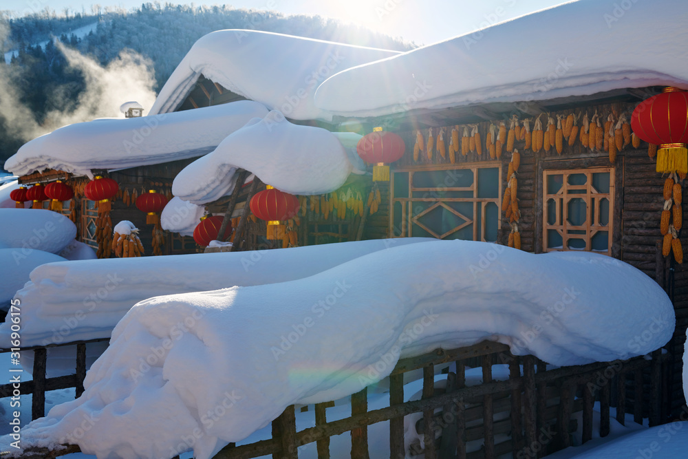 The beautiful snowscape in China snow town.