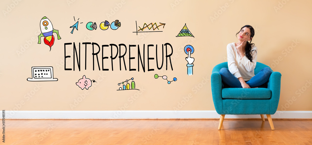 Entrepreneur with woman in a thoughtful pose in a chair