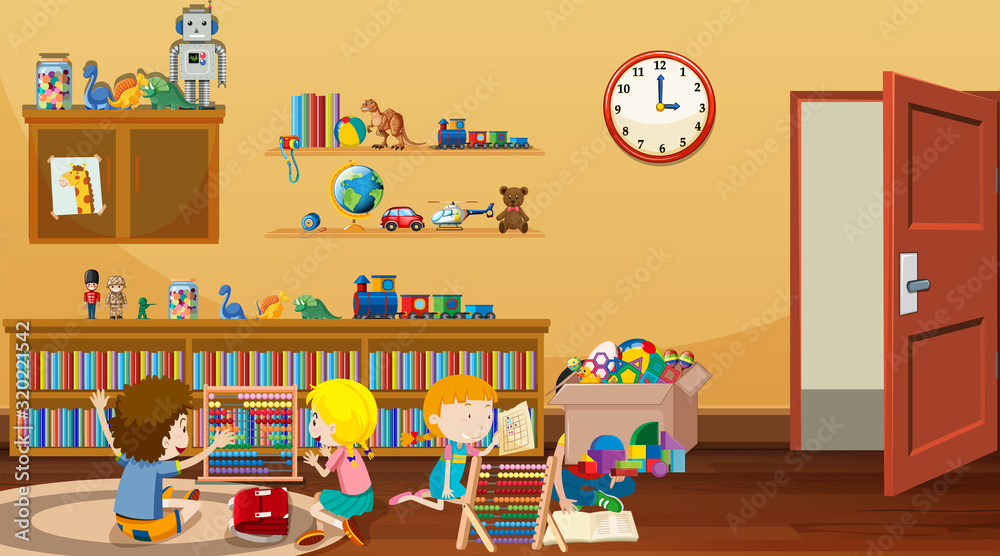 孩子们在房间里阅读和玩耍的场景