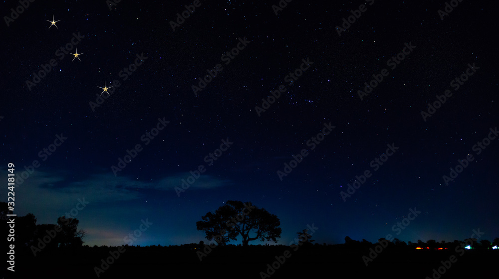 Panorama blue night sky milky way and star on dark background.Universe filled with stars, nebula and