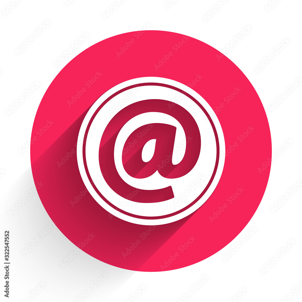 White Mail and e-mail icon isolated with long shadow. Envelope symbol e-mail. Email message sign. Re