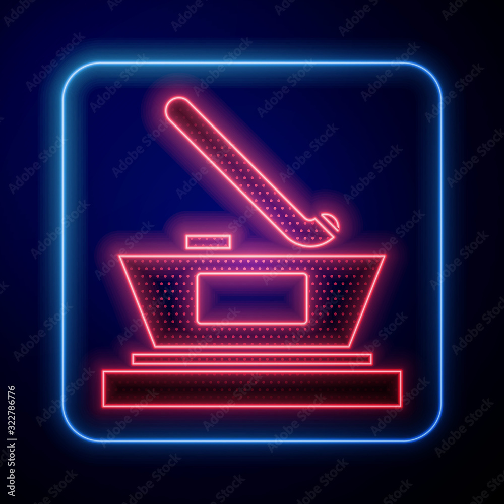 Glowing neon Ice hockey cup champion icon isolated on blue background. Hockey trophy.  Vector Illust
