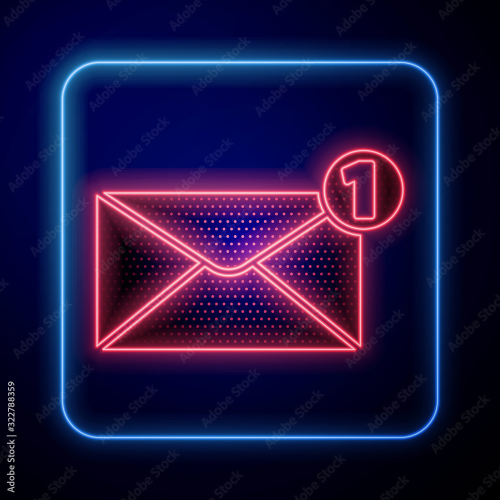 Glowing neon Envelope icon isolated on blue background. Received message concept. New, email incomin