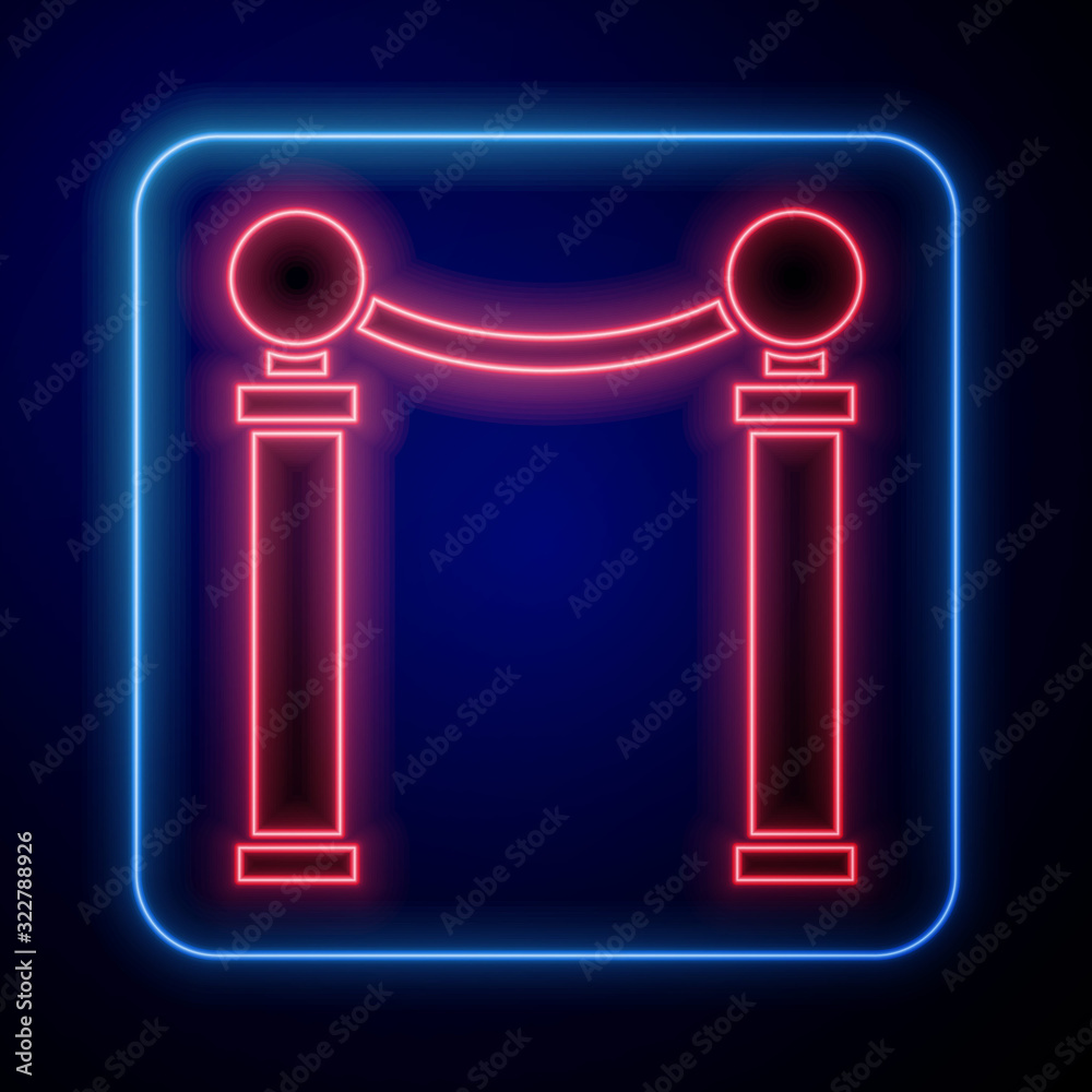 Glowing neon Exhibition of paintings icon isolated on blue background. Picture gallery.  Vector Illu