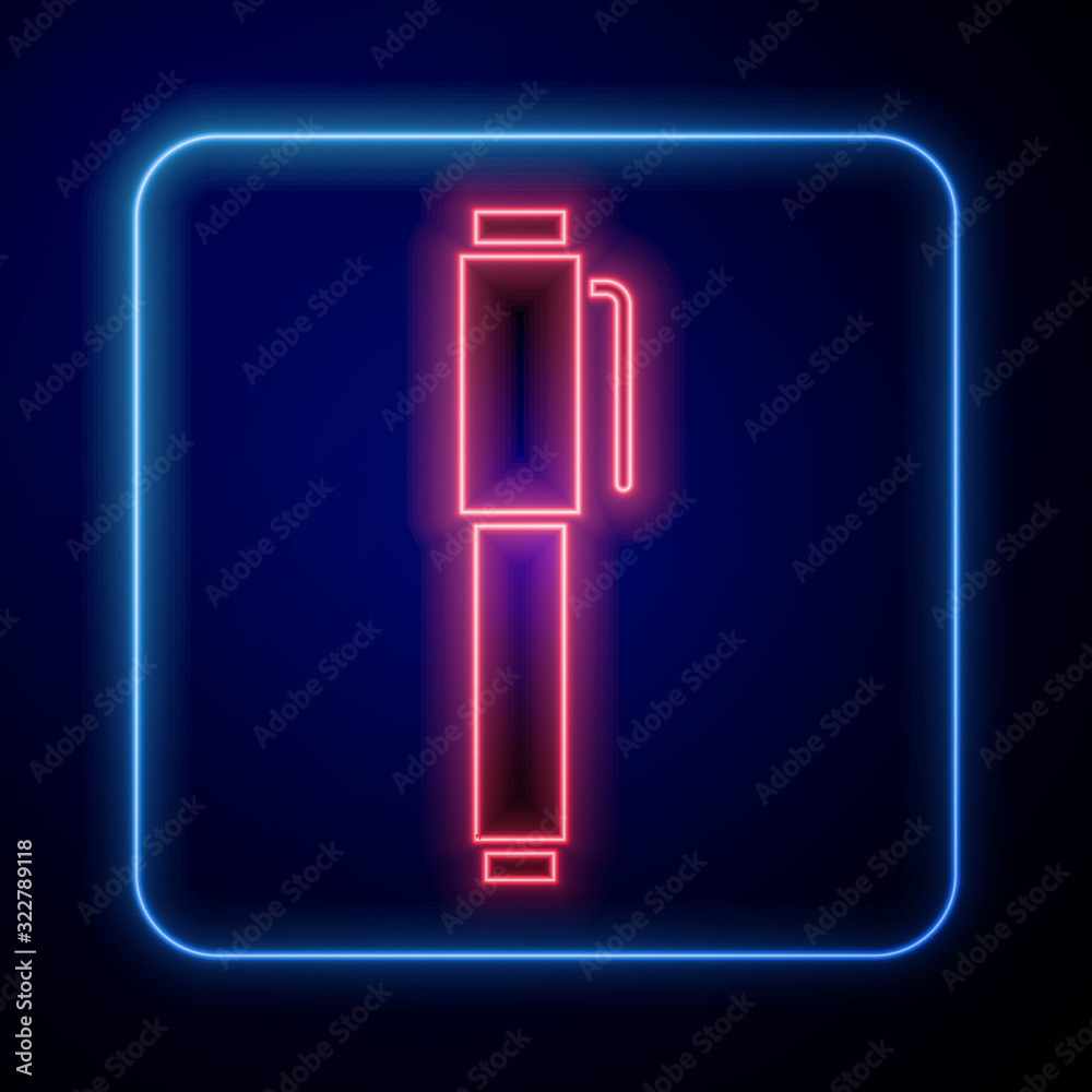 Glowing neon Pen icon isolated on blue background.  Vector Illustration