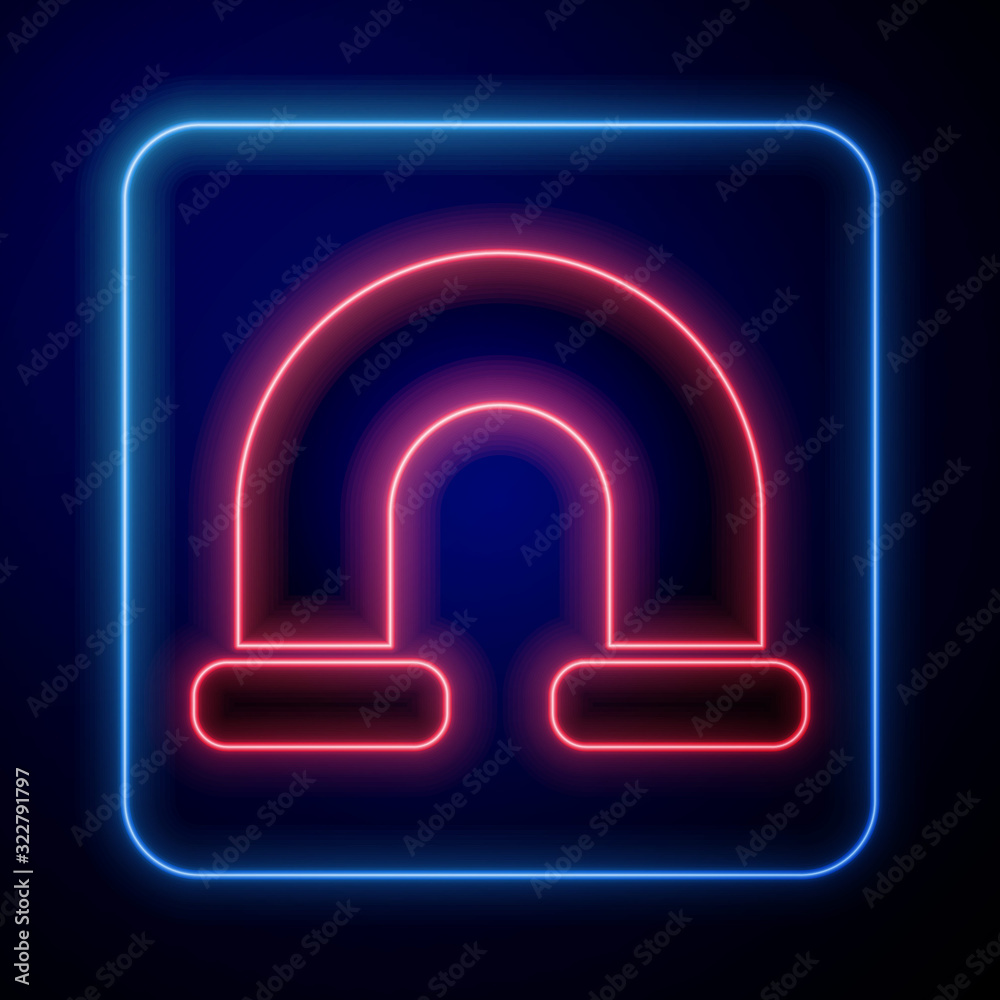 Glowing neon Industry metallic pipe icon isolated on blue background. Plumbing pipeline parts of dif