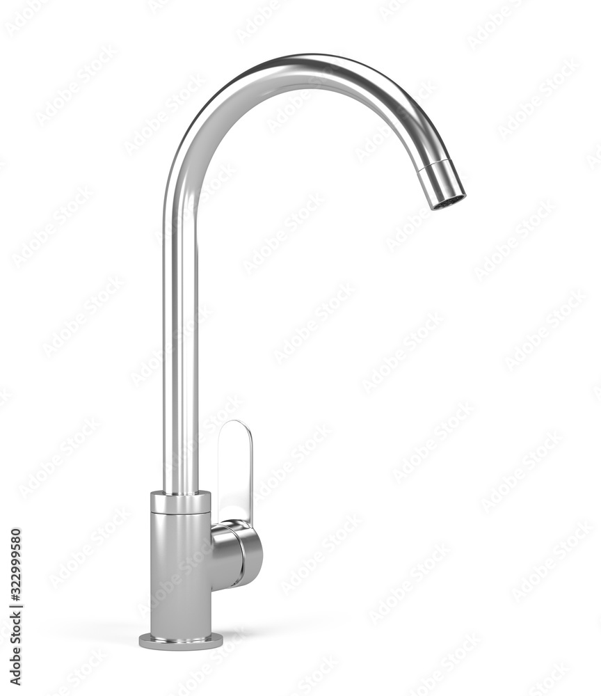 Chrome kitchen modern mixer tap isolated on white. 3d rendering