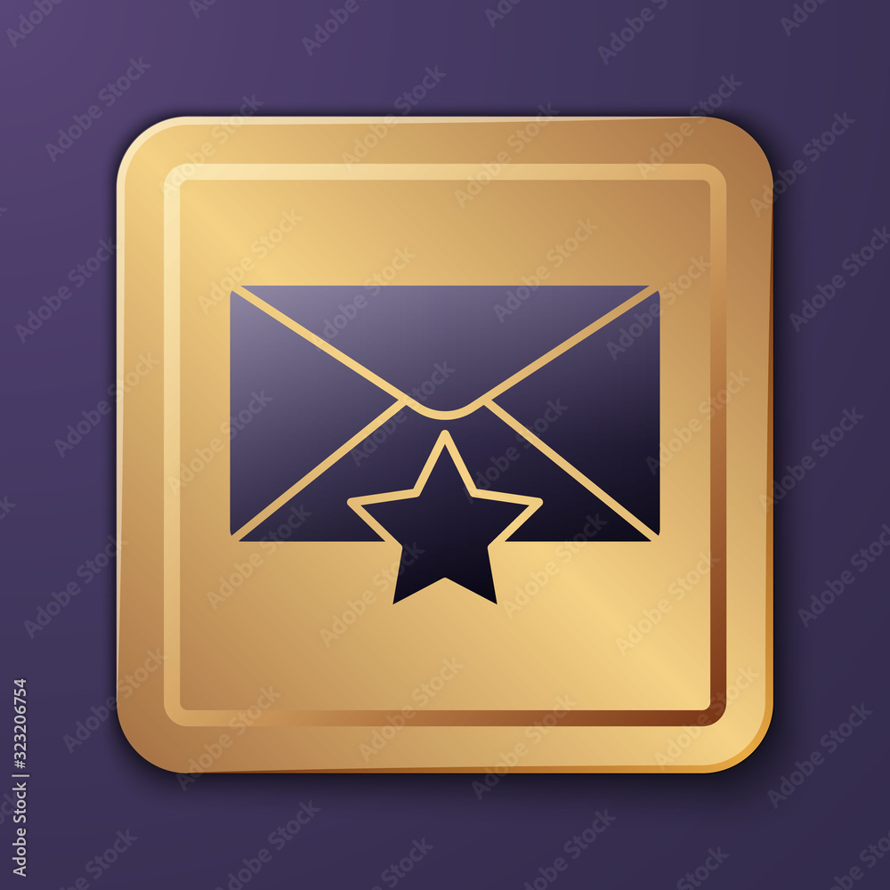 紫色信封，紫色背景上隔离有星形图标。重要电子邮件，添加到收藏夹图标