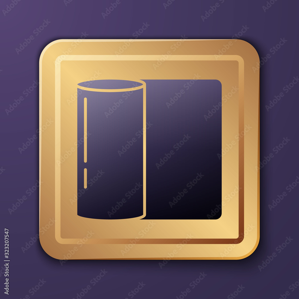 紫色纸巾卷图标隔离在紫色背景上。金色方形按钮。矢量插图