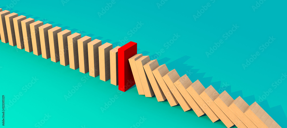 3D插图商业保险理念木制方块阵列与红色一排保护