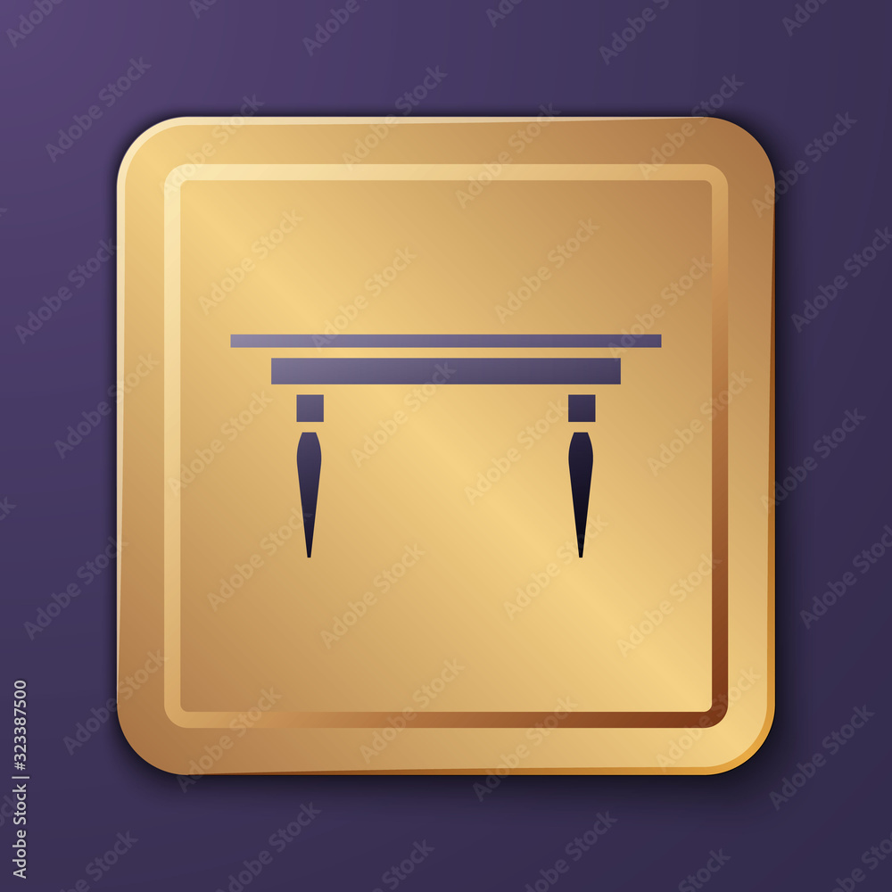 Purple Wooden table icon isolated on purple background. Gold square button. Vector Illustration