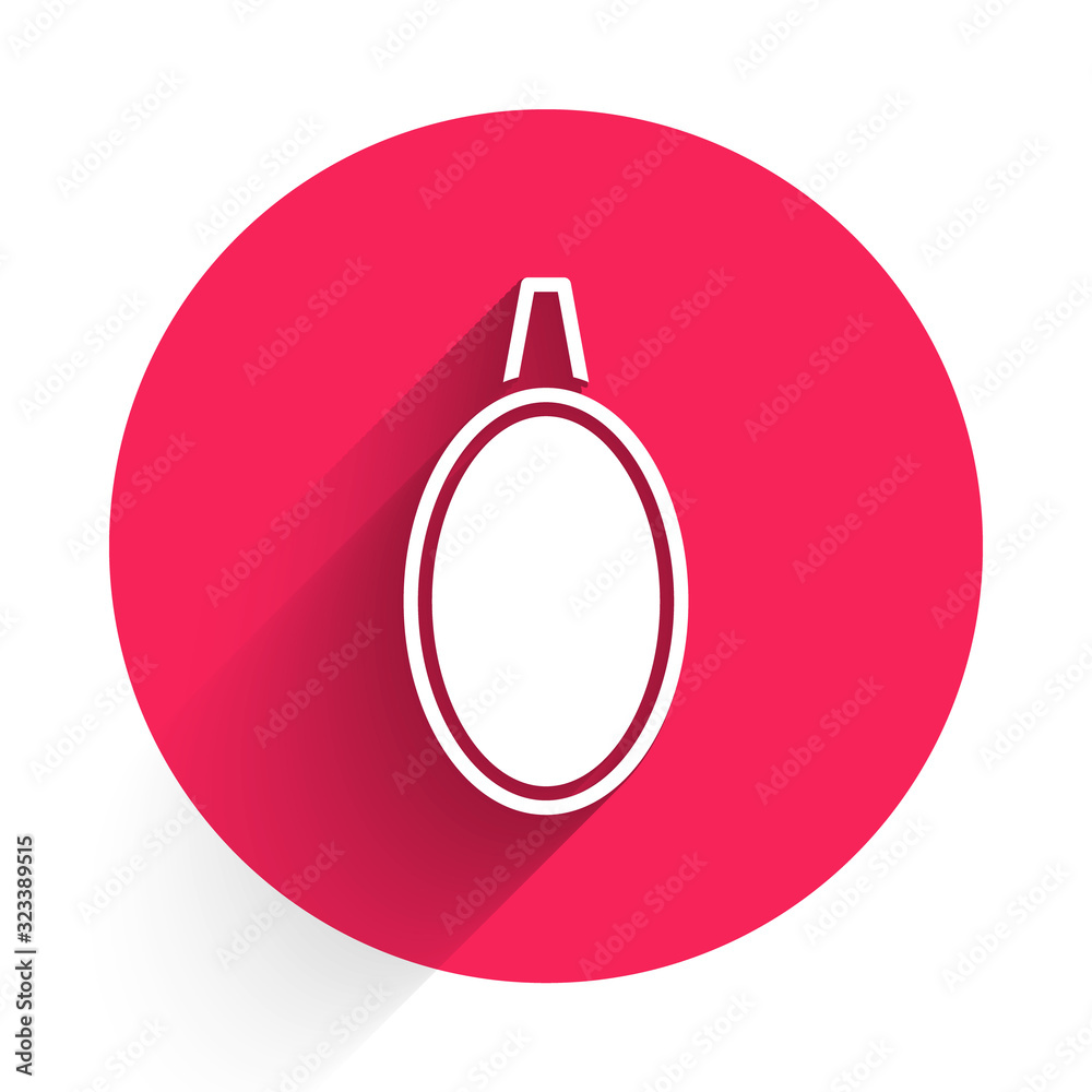 White Mirror icon isolated with long shadow. Red circle button. Vector Illustration