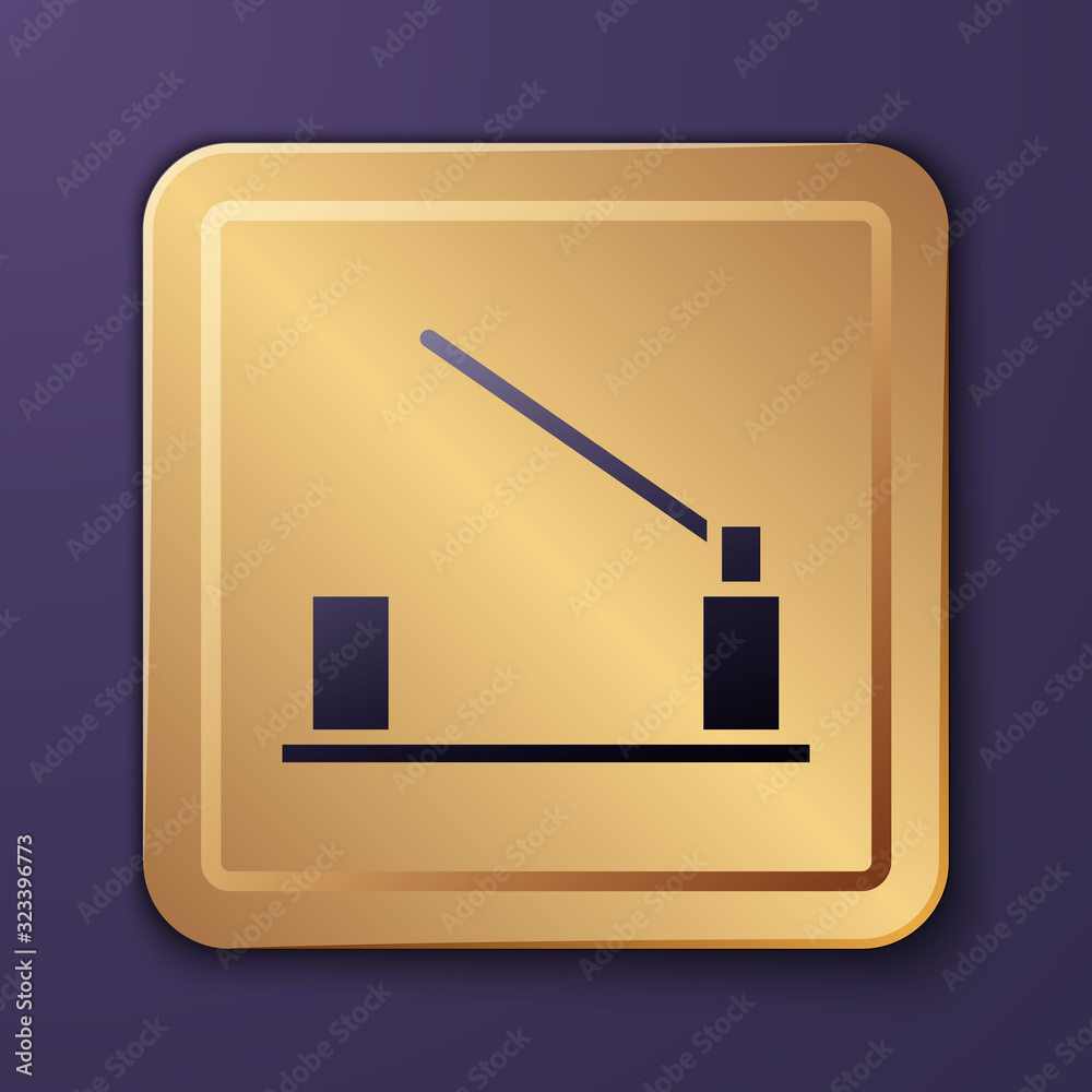 Purple Parking car barrier icon isolated on purple background. Street road stop border. Gold square 