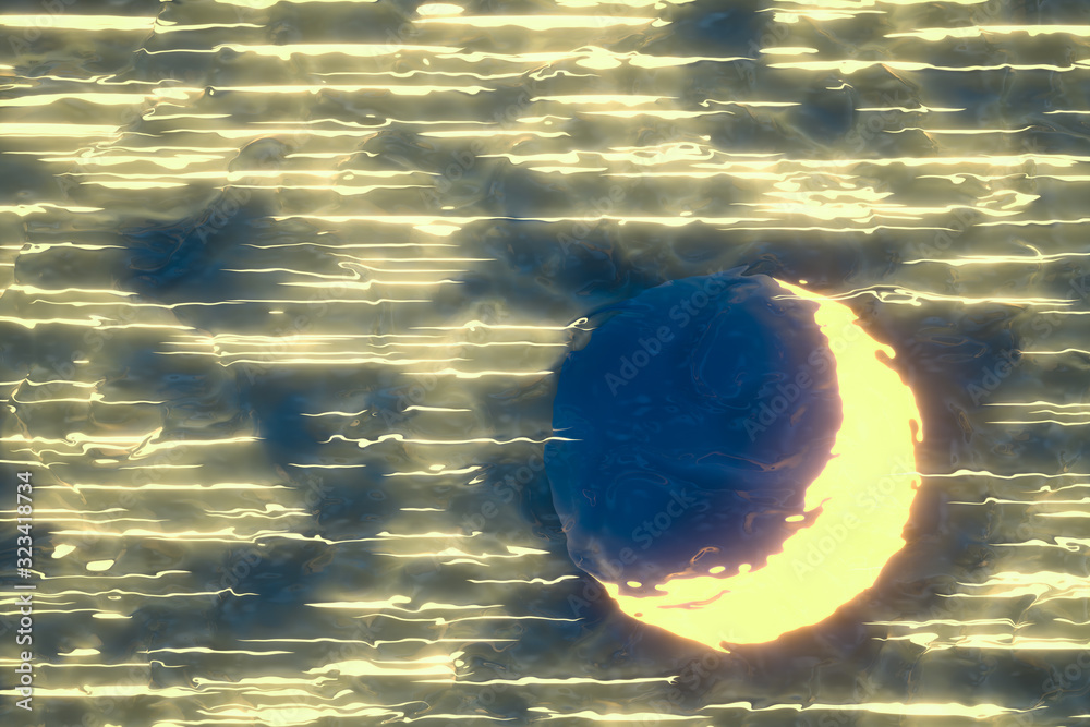 深色背景的月亮和星星，抽象概念，3d渲染。