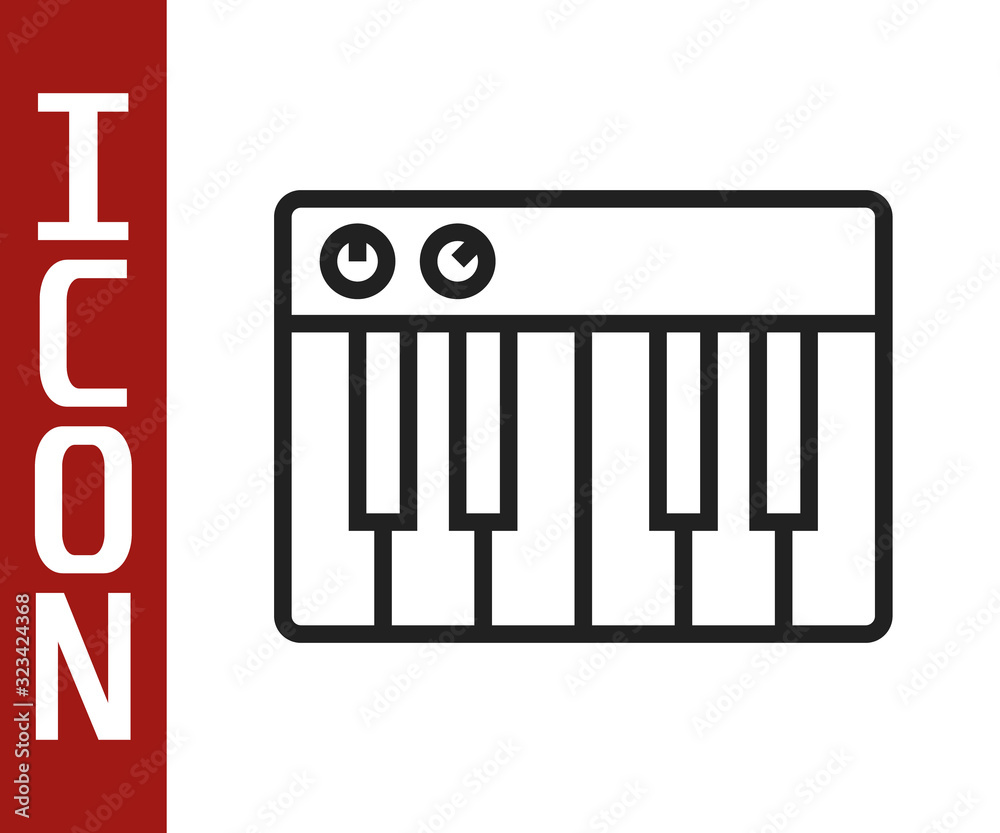 Black line Music synthesizer icon isolated on white background. Electronic piano. Vector Illustratio