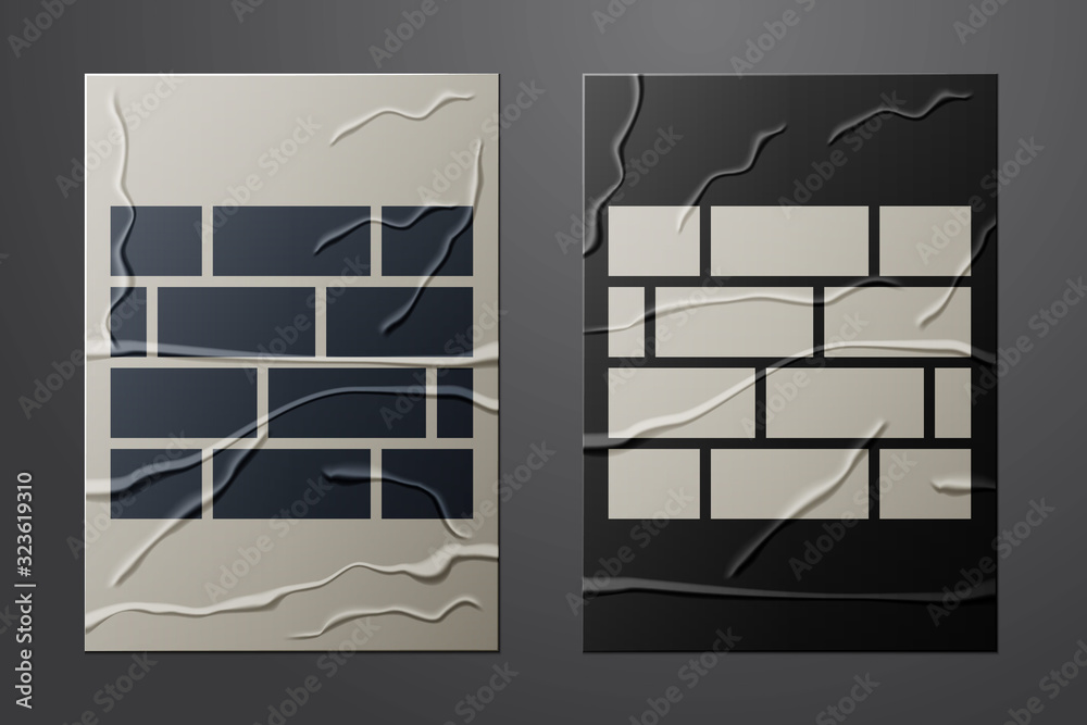 White Bricks icon isolated on crumpled paper background. Paper art style. Vector Illustration