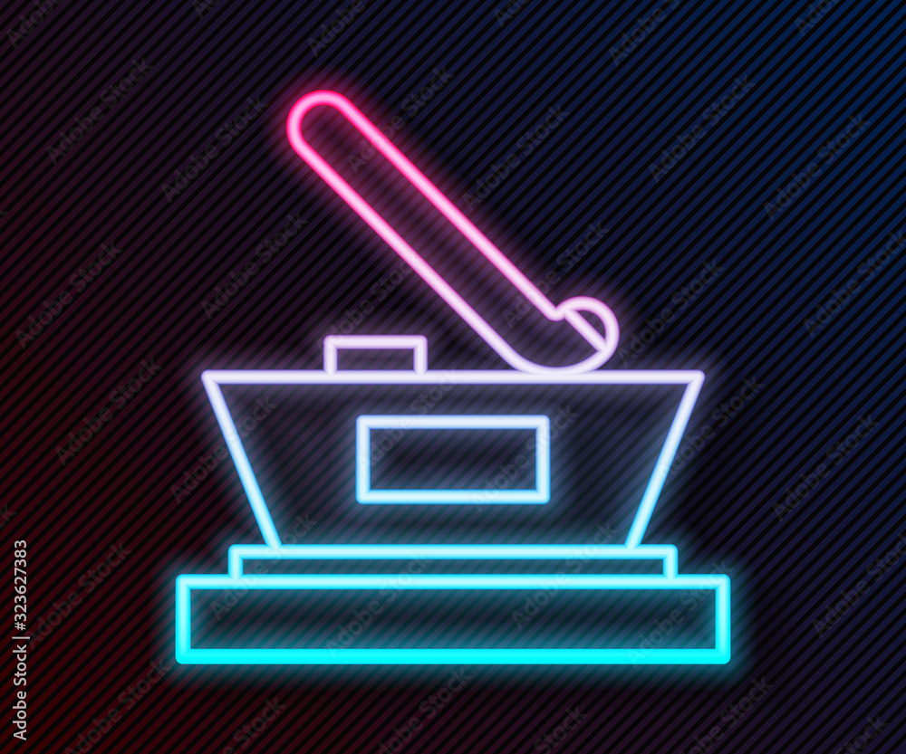 Glowing neon line Ice hockey cup champion icon isolated on black background. Hockey trophy. Vector I
