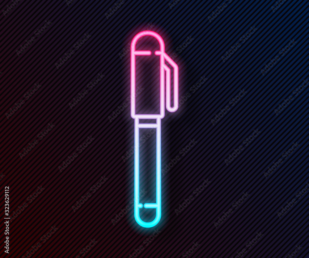 Glowing neon line Pen icon isolated on black background. Vector Illustration