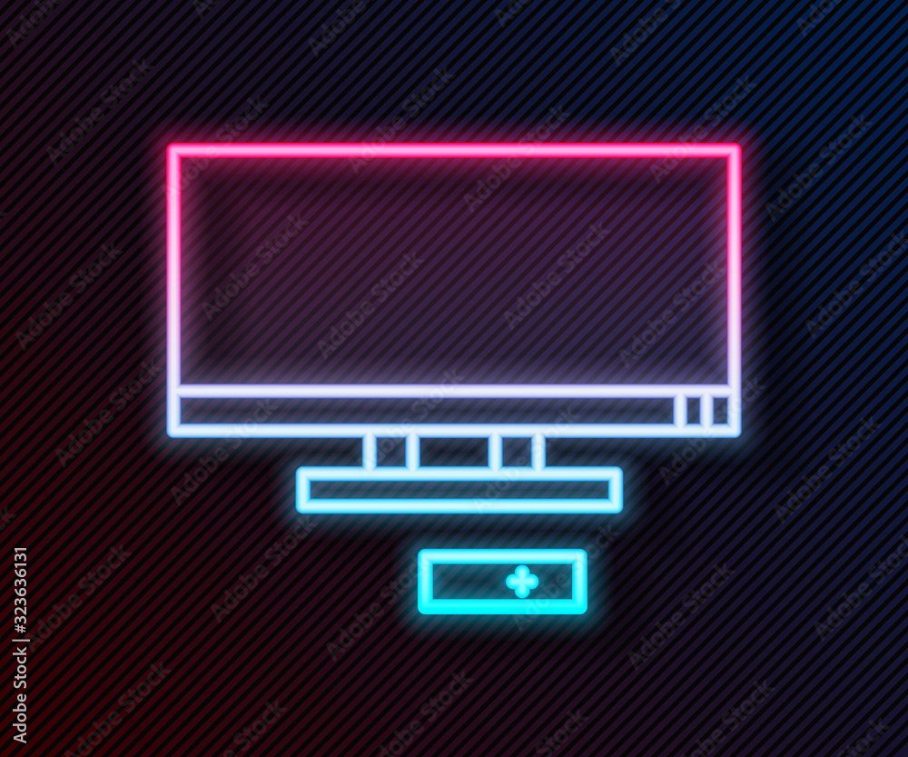 发光的霓虹灯线智能电视图标隔离在黑色背景上。电视标志。矢量插图