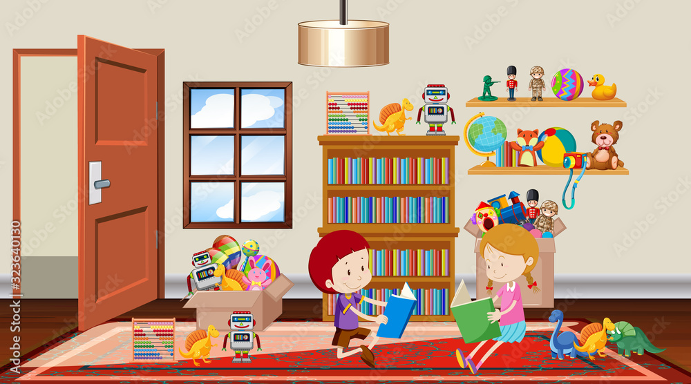 男孩和女孩在房间里读书的场景