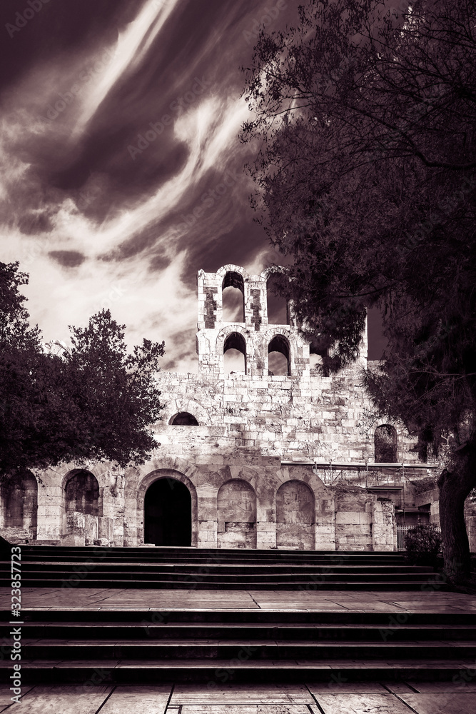 Entrance Walls to Odeon of Herodes Atticus - black and white