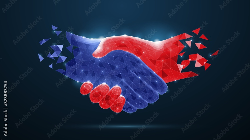 Abstract handshake on blue vector illustration or background