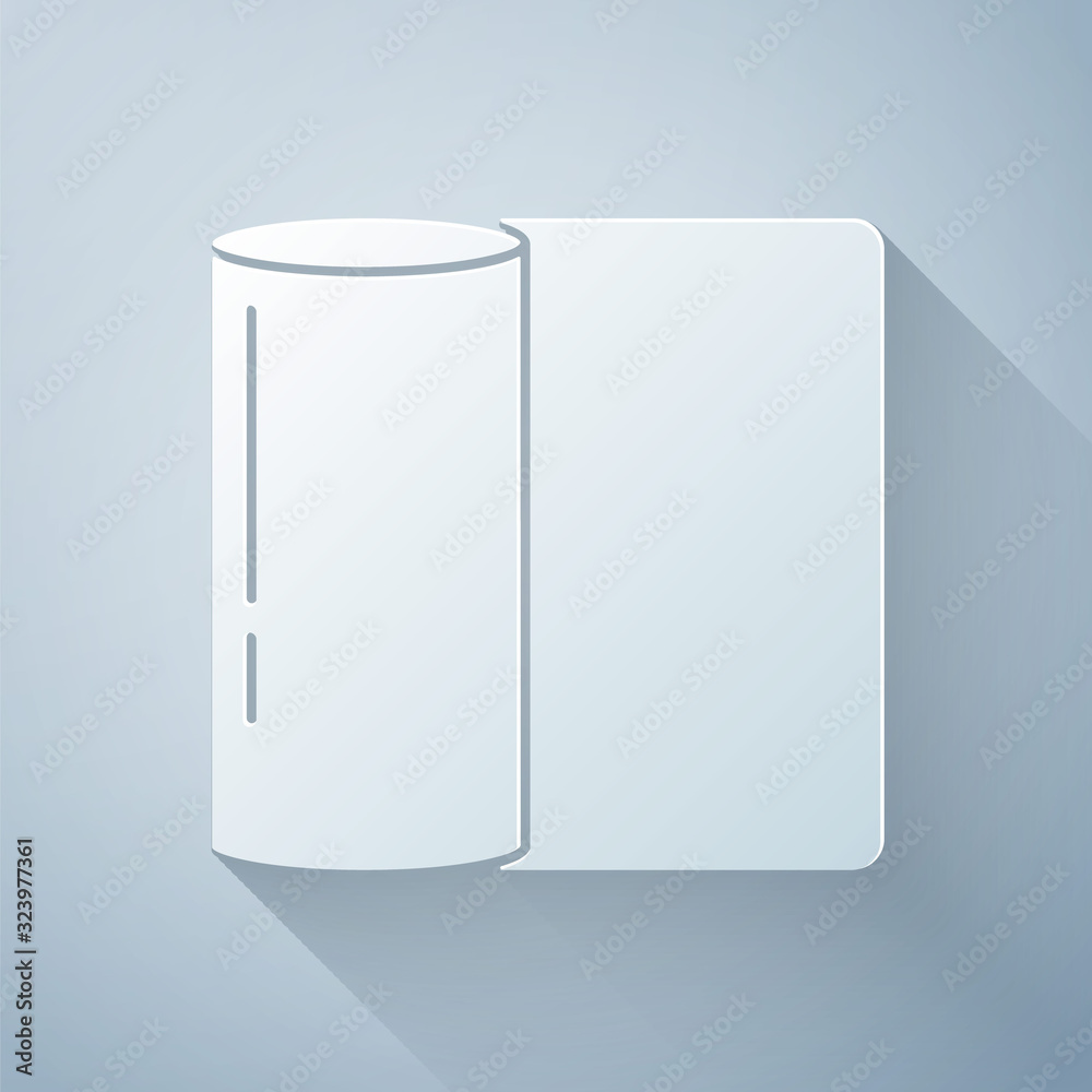 Paper cut Paper towel roll icon isolated on grey background. Paper art style. Vector Illustration
