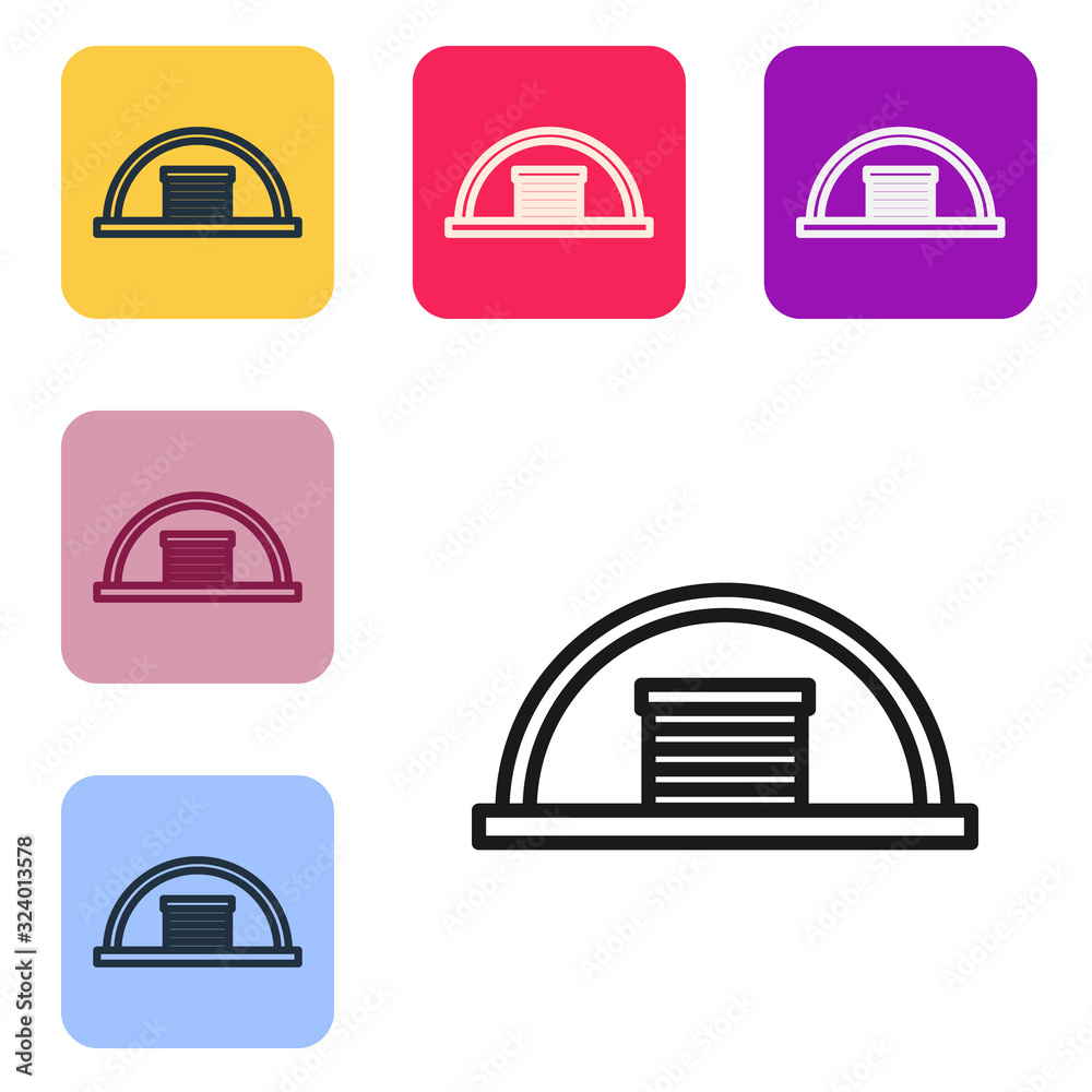 Black line Hangar icon isolated on white background. Set icons in color square buttons. Vector Illus