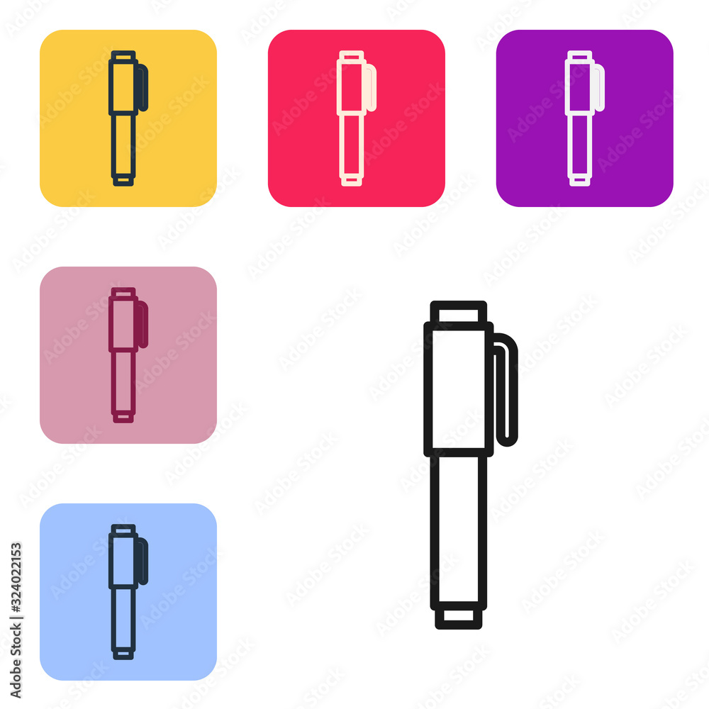 Black line Pen icon isolated on white background. Set icons in color square buttons. Vector Illustra