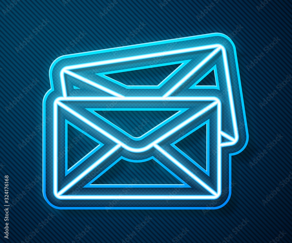 蓝色背景上隔离的发光霓虹线信封图标。电子邮件字母符号。矢量III