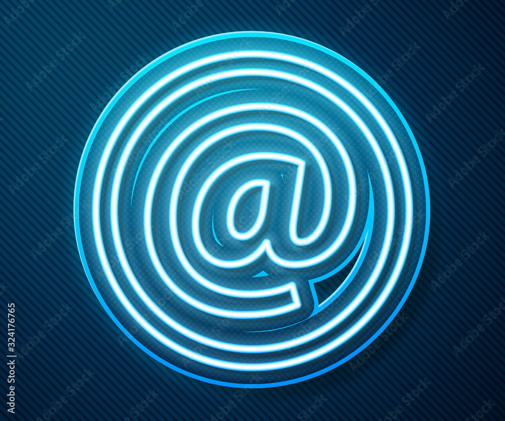 Glowing neon line Mail and e-mail icon isolated on blue background. Envelope symbol e-mail. Email me