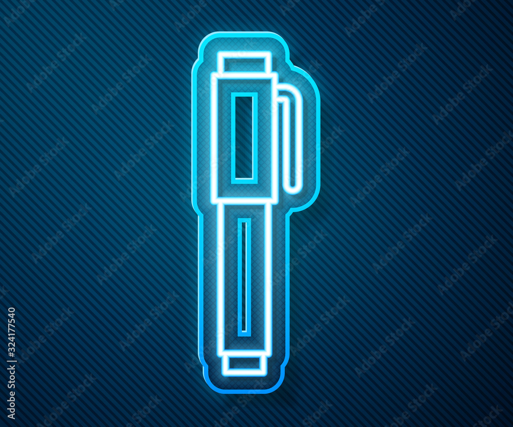 Glowing neon line Pen icon isolated on blue background. Vector Illustration
